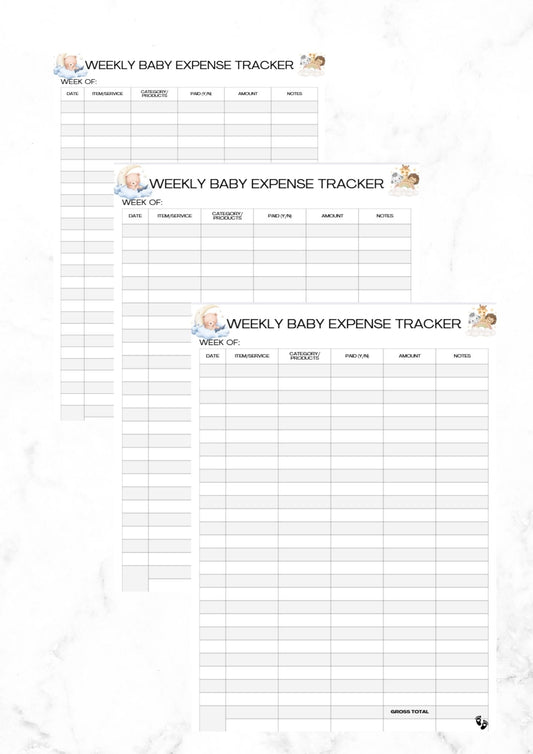 Weekly baby expense tracker