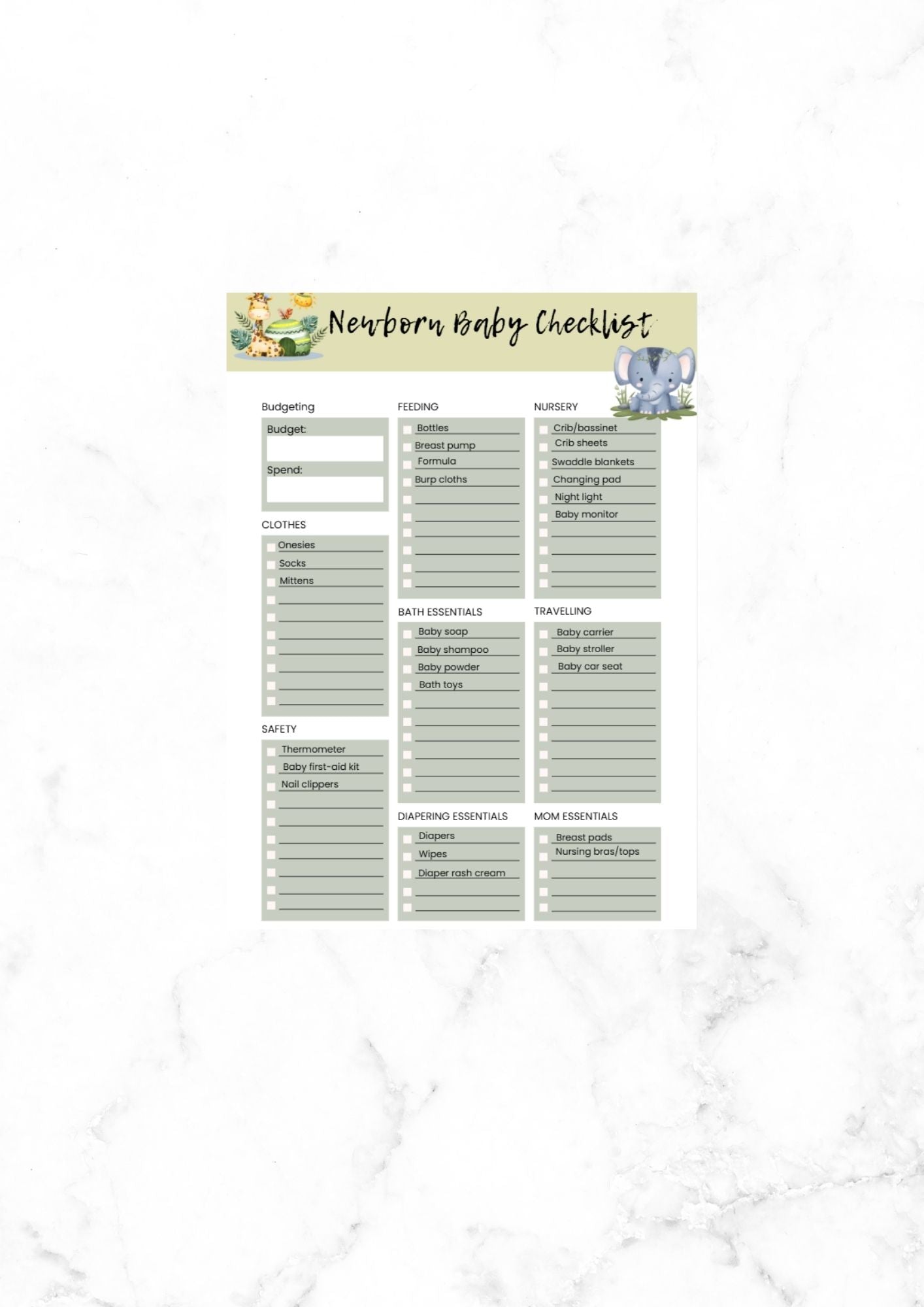 Newborn baby shopping checklist