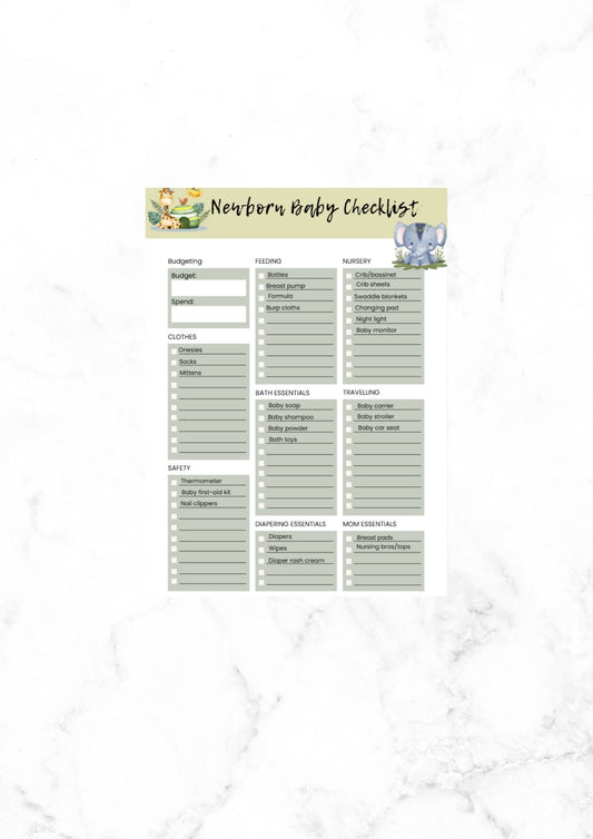 Newborn baby shopping checklist