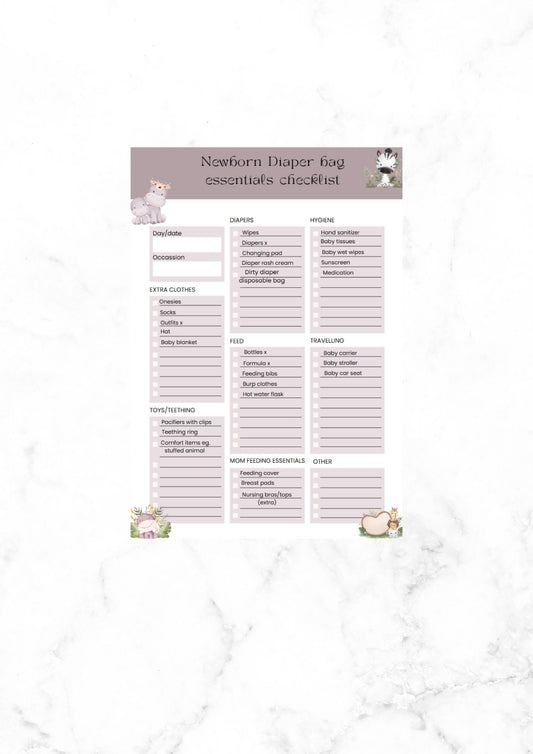 Newborn diaper bag checklist