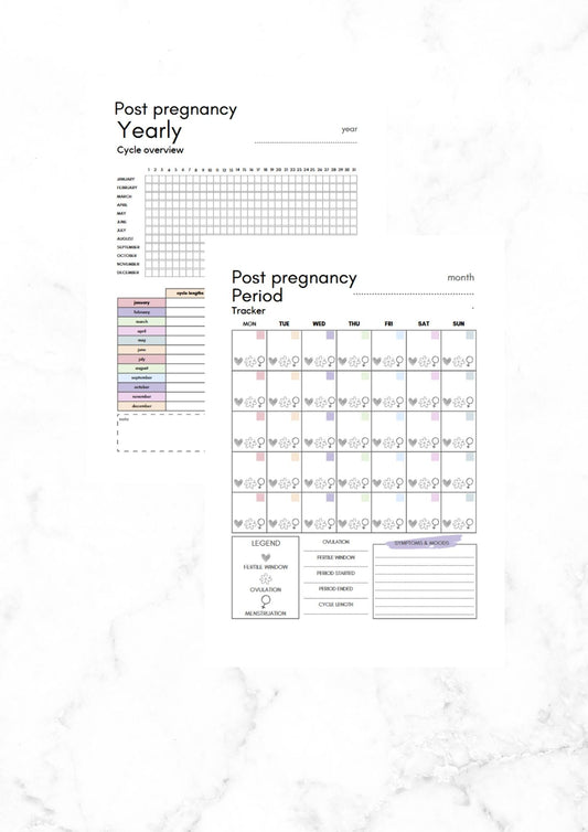 Post pregnancy period tracker bundle + free yearly tracker