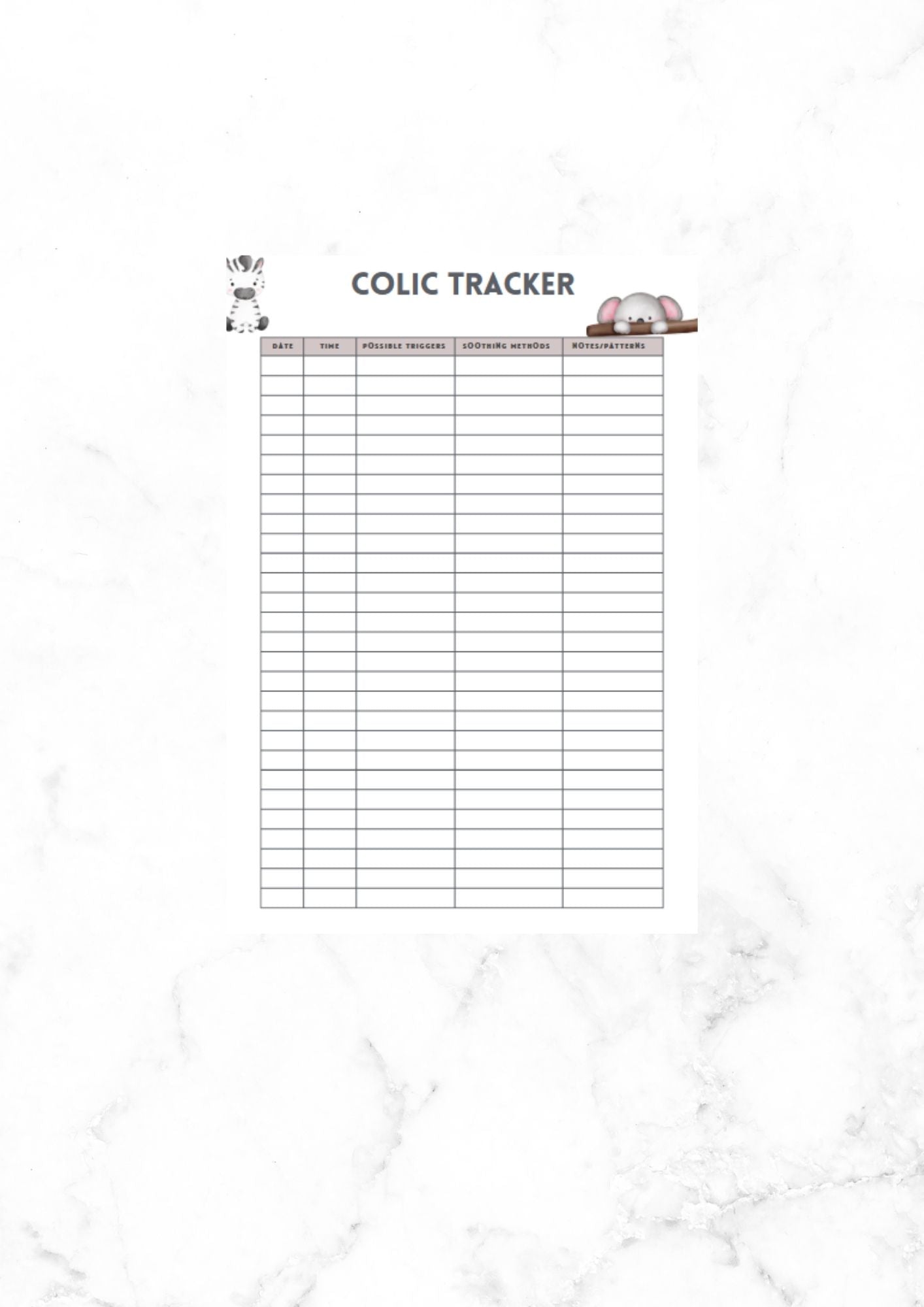 Colic tracker with a FREE COLIC guide for new parents