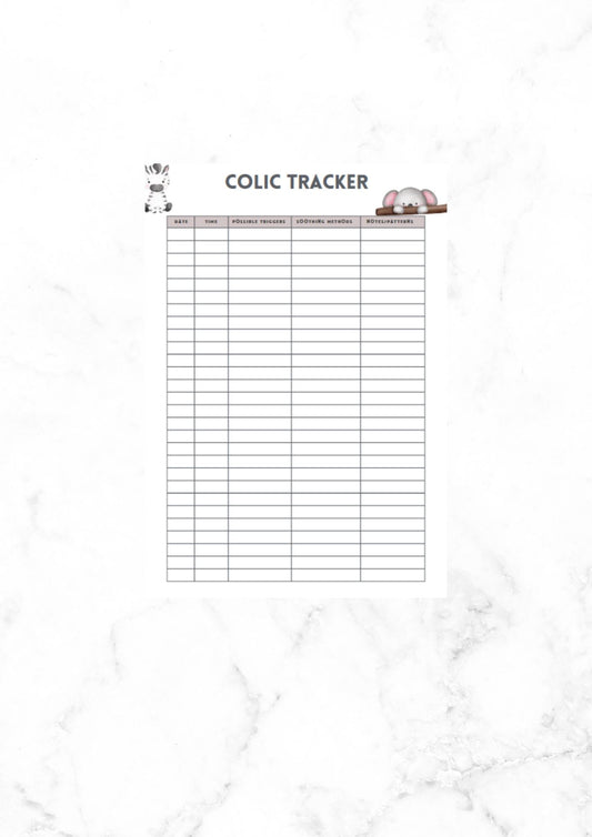 Colic tracker with a FREE COLIC guide for new parents